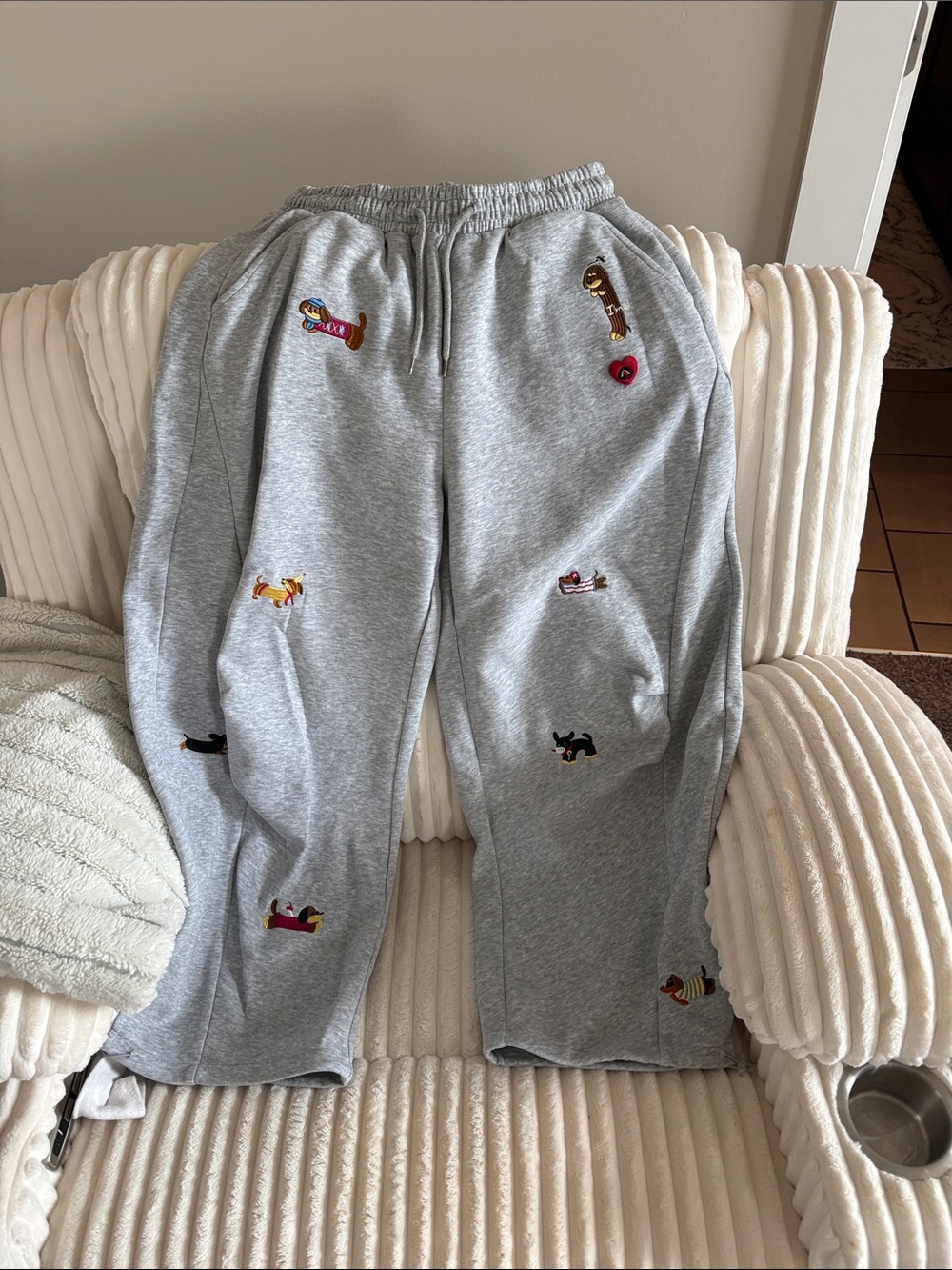 Wide leg women’s sweatpants (wiener dog)